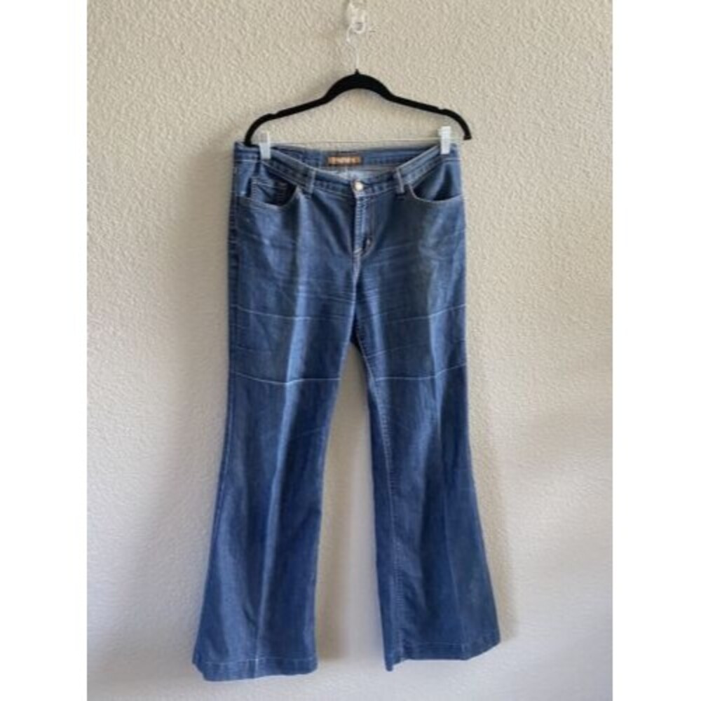 DAVID KHAN JEANS  SIZE 30 FLARE Wide Leg  ( 34x33.5) Dark Wash Retro Hippie